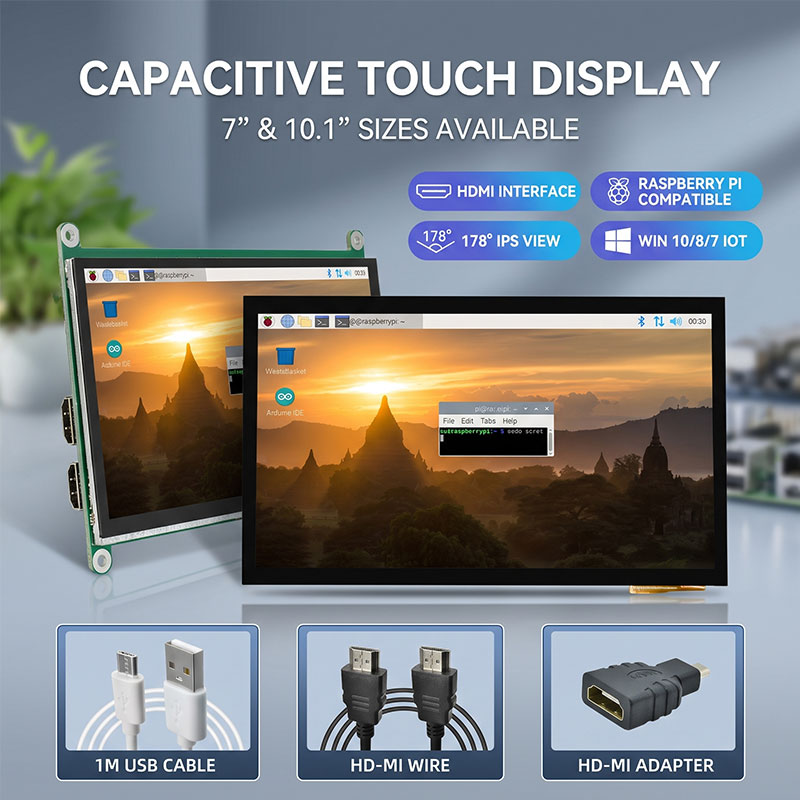 Raspberry Pi 10.1 Inch Capacitive Touch Screen Ips - Display Touch IPS HDMI da 7-10.1